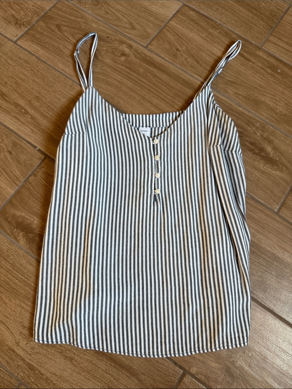Old Navy White & Gray Striped Button-Front Spaghetti Strap Cami